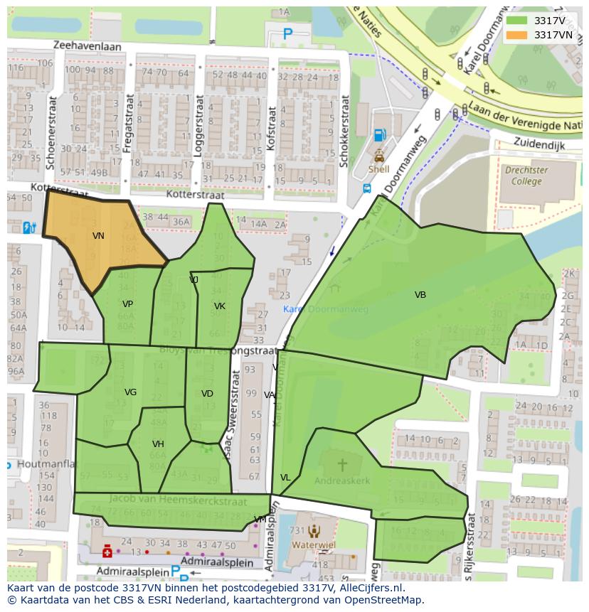 Afbeelding van het postcodegebied 3317 VN op de kaart.