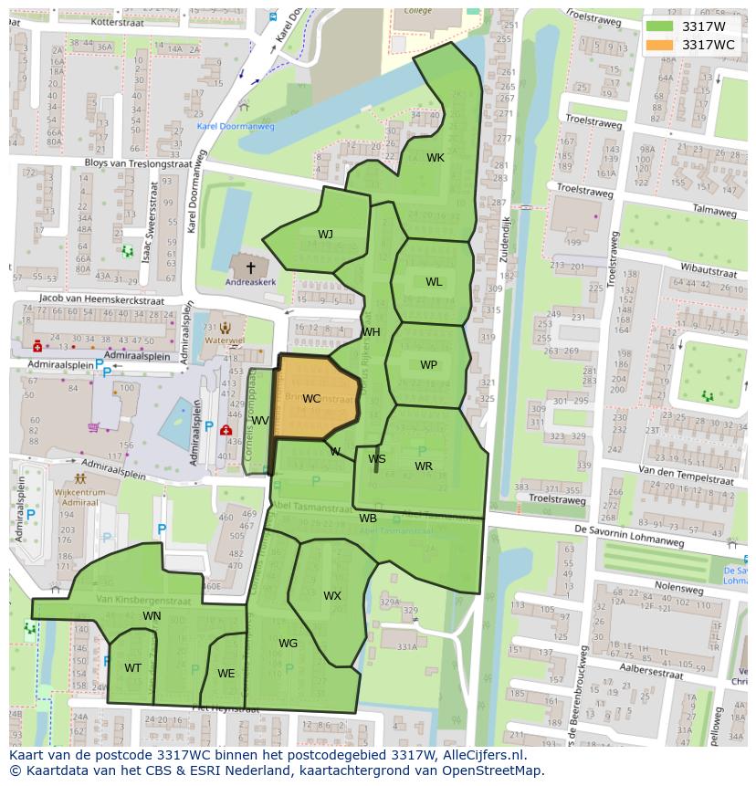 Afbeelding van het postcodegebied 3317 WC op de kaart.
