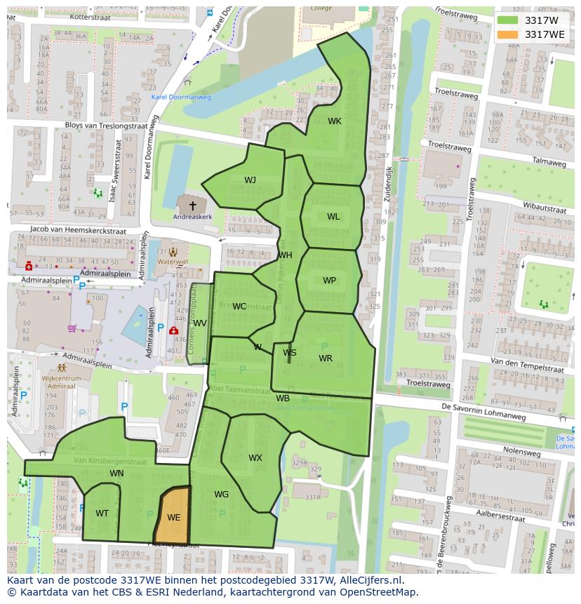 Afbeelding van het postcodegebied 3317 WE op de kaart.