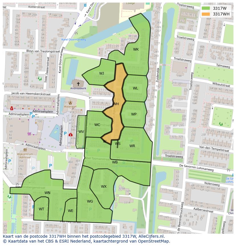 Afbeelding van het postcodegebied 3317 WH op de kaart.
