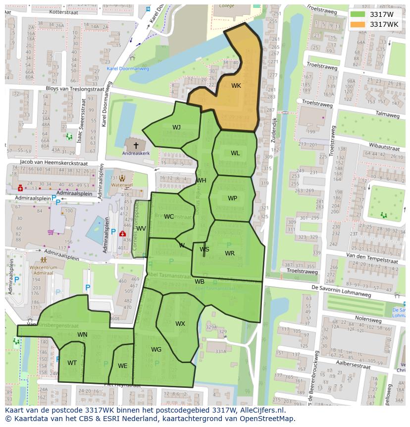 Afbeelding van het postcodegebied 3317 WK op de kaart.
