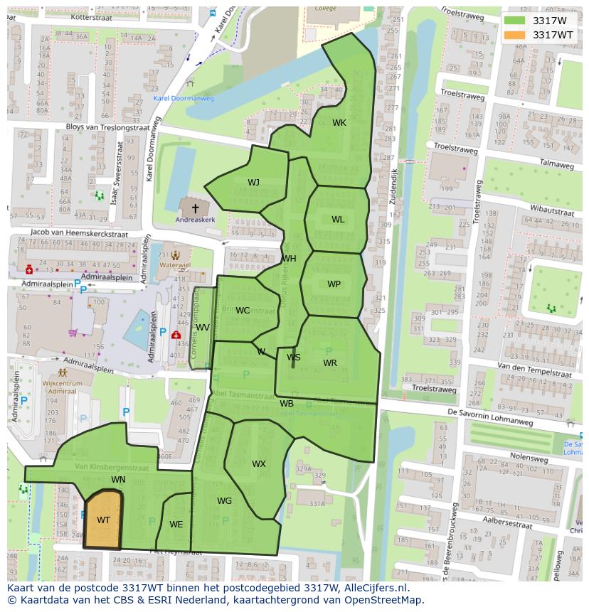 Afbeelding van het postcodegebied 3317 WT op de kaart.