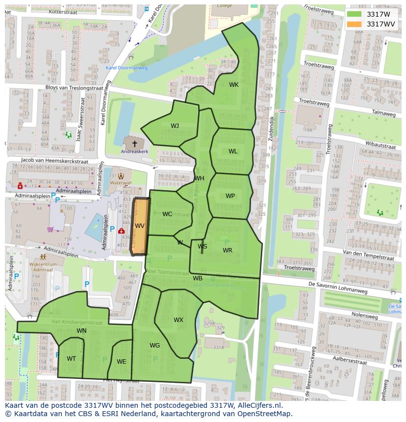 Afbeelding van het postcodegebied 3317 WV op de kaart.