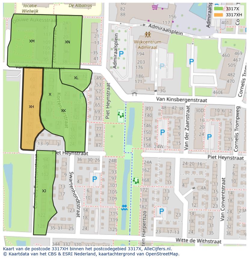Afbeelding van het postcodegebied 3317 XH op de kaart.