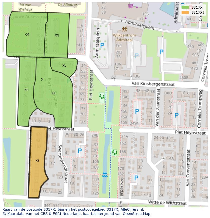 Afbeelding van het postcodegebied 3317 XJ op de kaart.