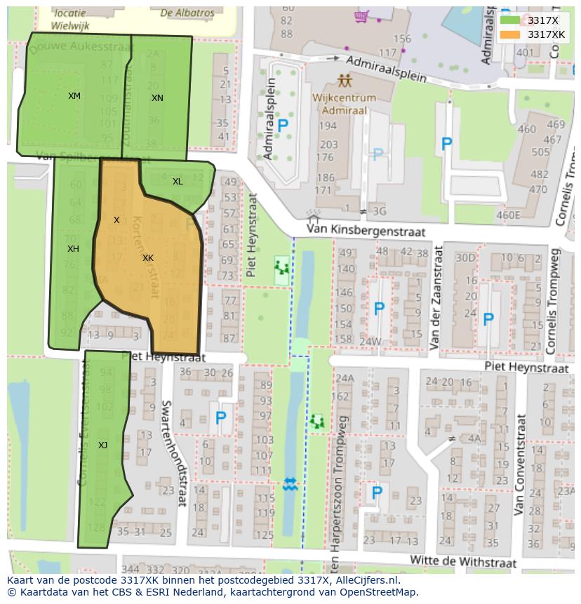 Afbeelding van het postcodegebied 3317 XK op de kaart.