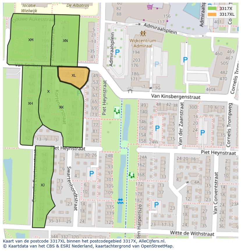 Afbeelding van het postcodegebied 3317 XL op de kaart.
