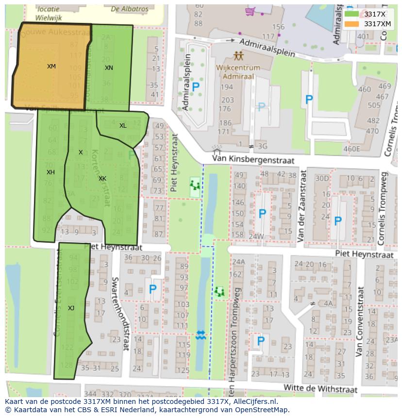 Afbeelding van het postcodegebied 3317 XM op de kaart.