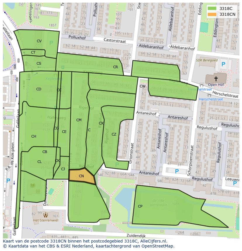 Afbeelding van het postcodegebied 3318 CN op de kaart.