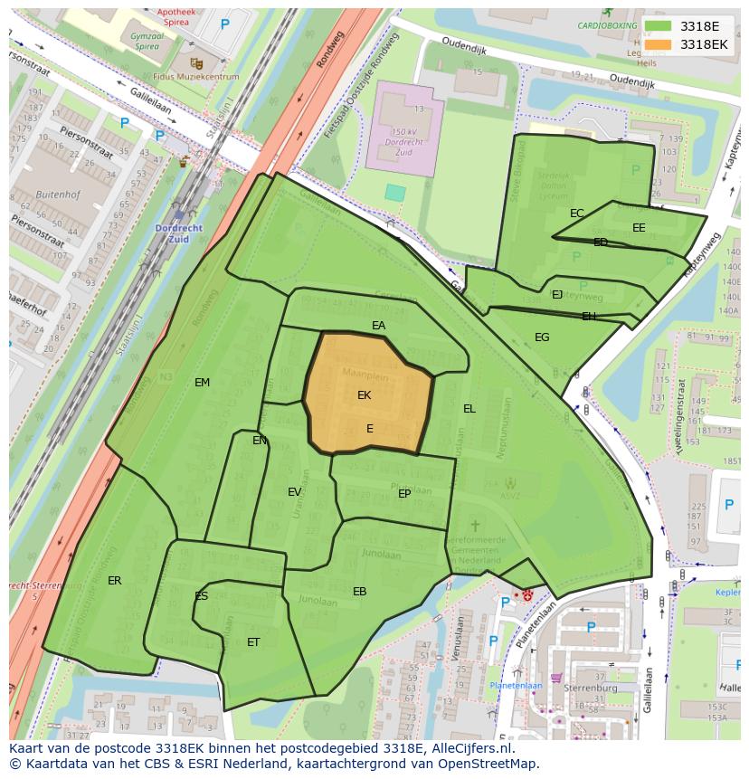 Afbeelding van het postcodegebied 3318 EK op de kaart.