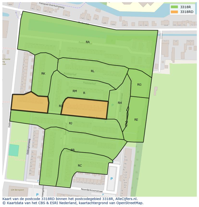 Afbeelding van het postcodegebied 3318 RD op de kaart.