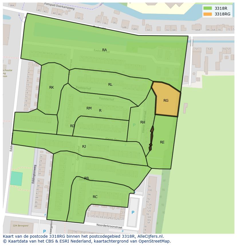 Afbeelding van het postcodegebied 3318 RG op de kaart.