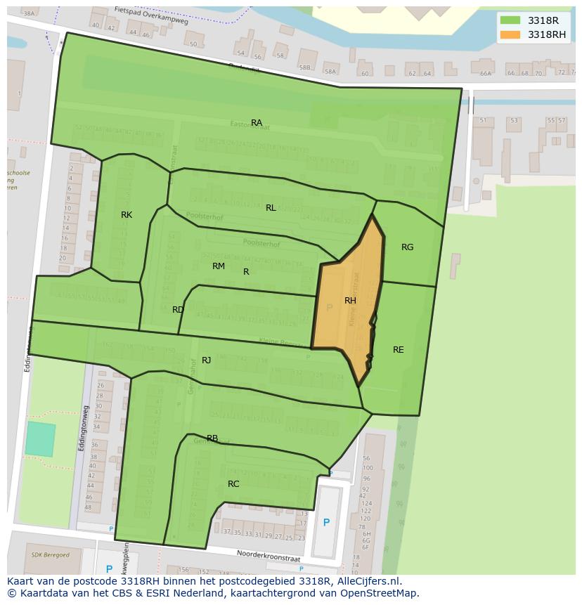Afbeelding van het postcodegebied 3318 RH op de kaart.