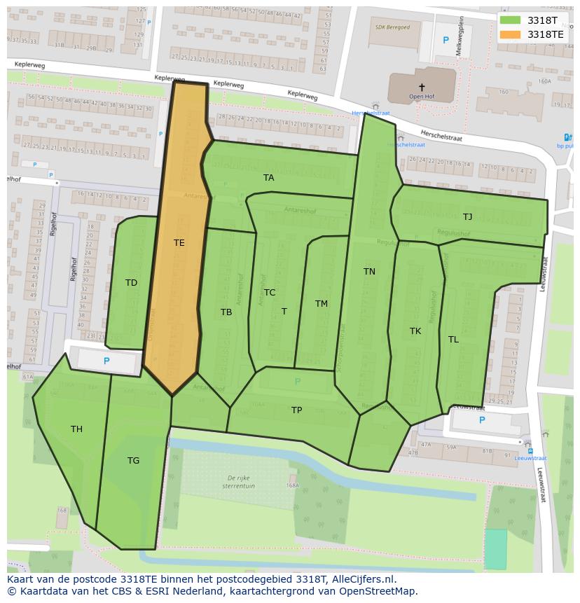 Afbeelding van het postcodegebied 3318 TE op de kaart.