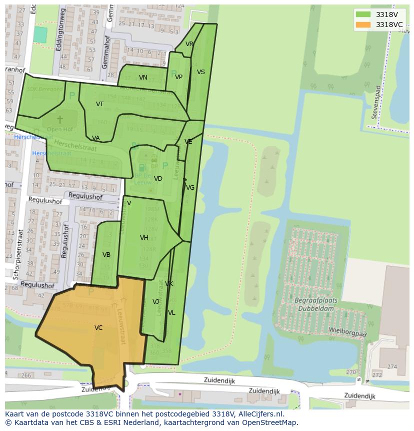 Afbeelding van het postcodegebied 3318 VC op de kaart.