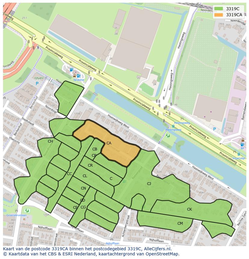 Afbeelding van het postcodegebied 3319 CA op de kaart.