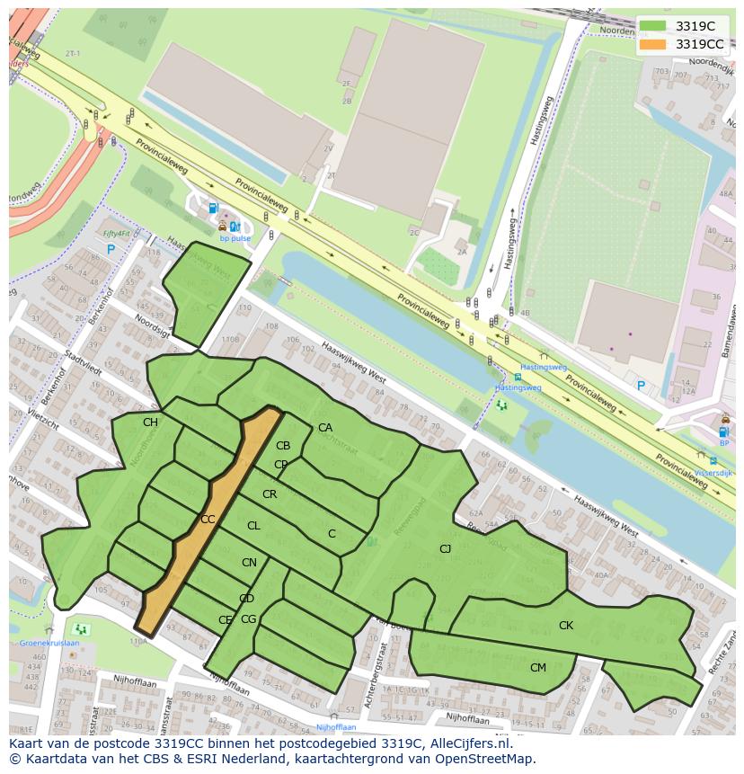 Afbeelding van het postcodegebied 3319 CC op de kaart.
