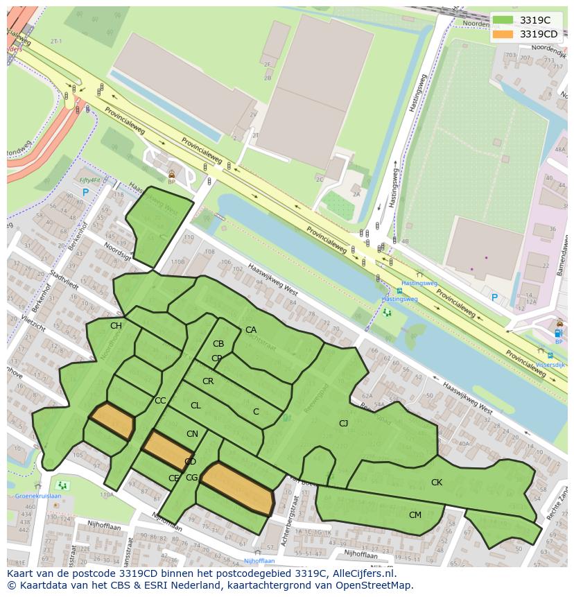 Afbeelding van het postcodegebied 3319 CD op de kaart.