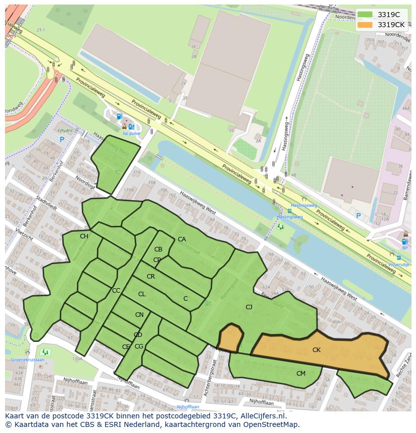Afbeelding van het postcodegebied 3319 CK op de kaart.