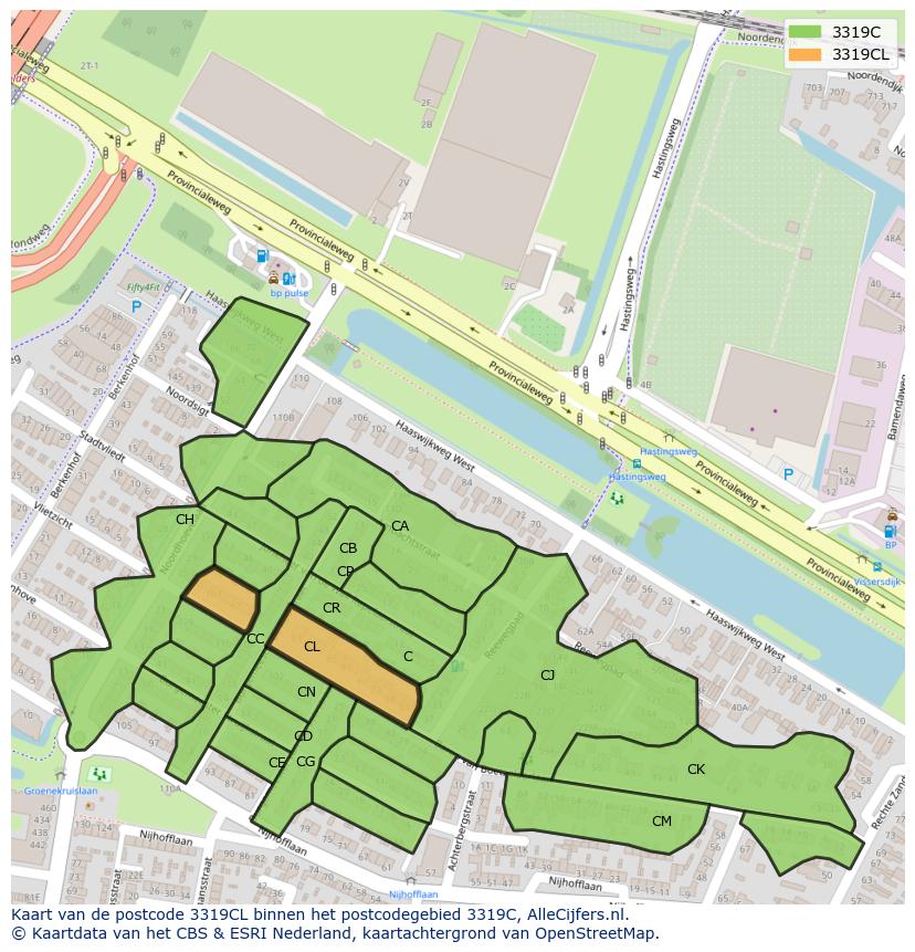 Afbeelding van het postcodegebied 3319 CL op de kaart.