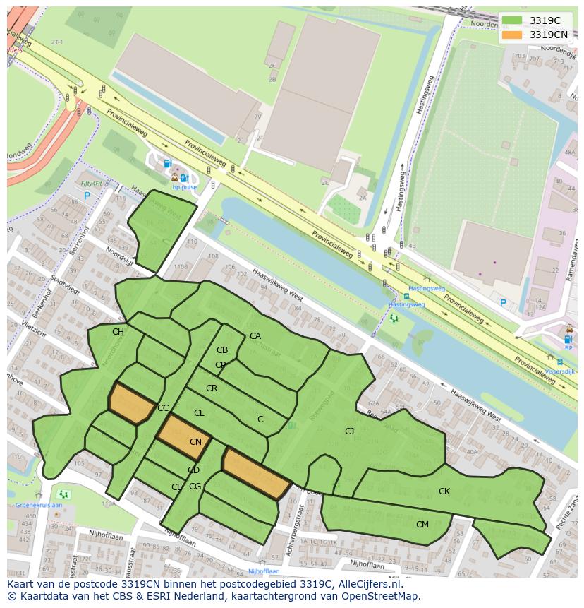 Afbeelding van het postcodegebied 3319 CN op de kaart.