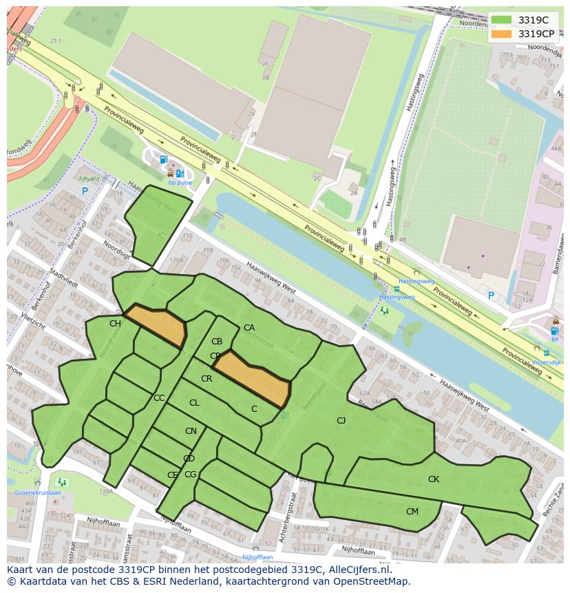 Afbeelding van het postcodegebied 3319 CP op de kaart.