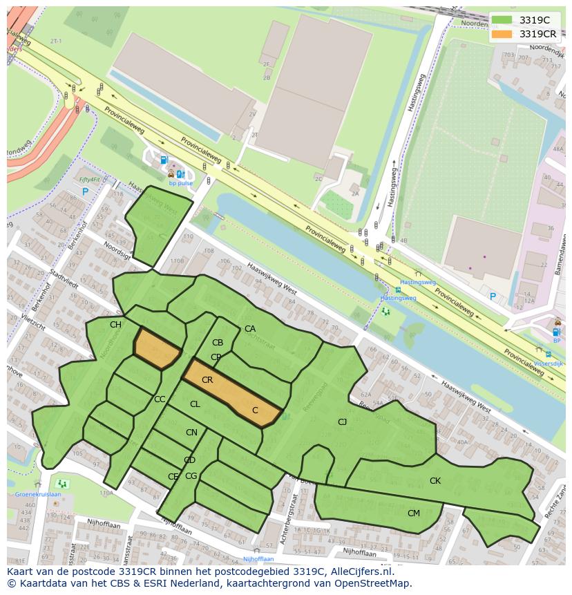 Afbeelding van het postcodegebied 3319 CR op de kaart.