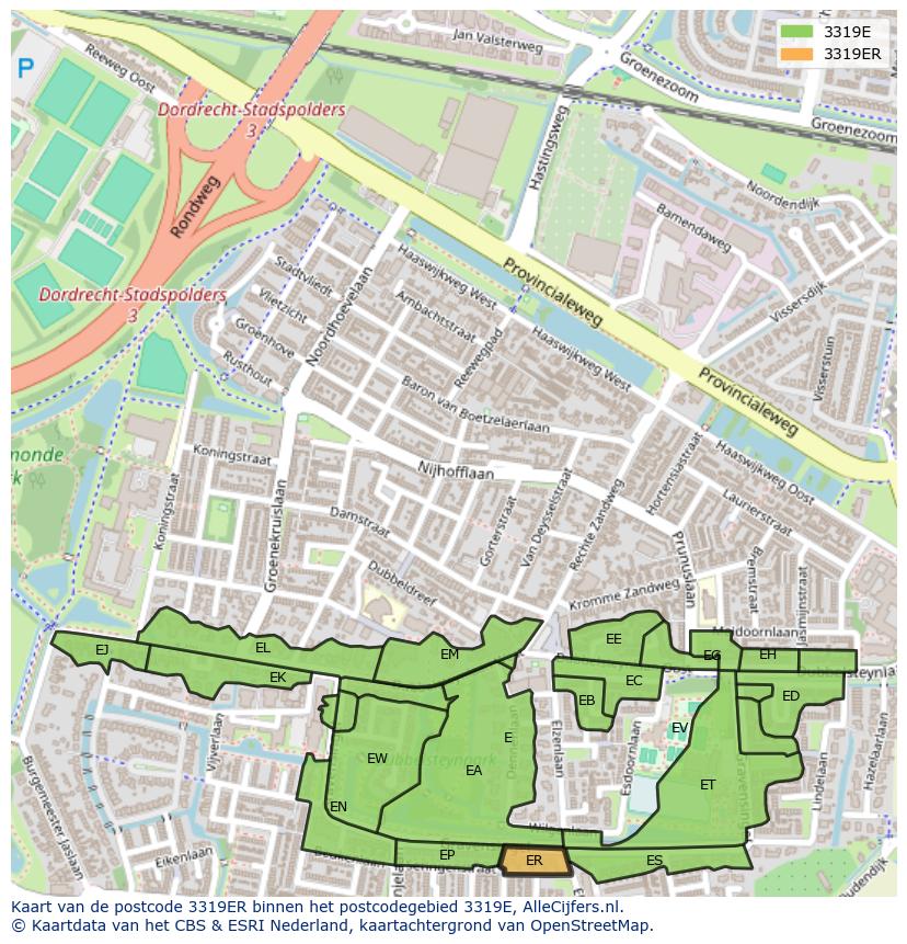 Afbeelding van het postcodegebied 3319 ER op de kaart.
