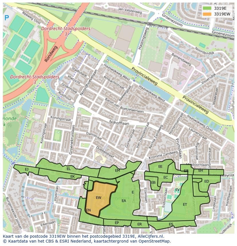 Afbeelding van het postcodegebied 3319 EW op de kaart.