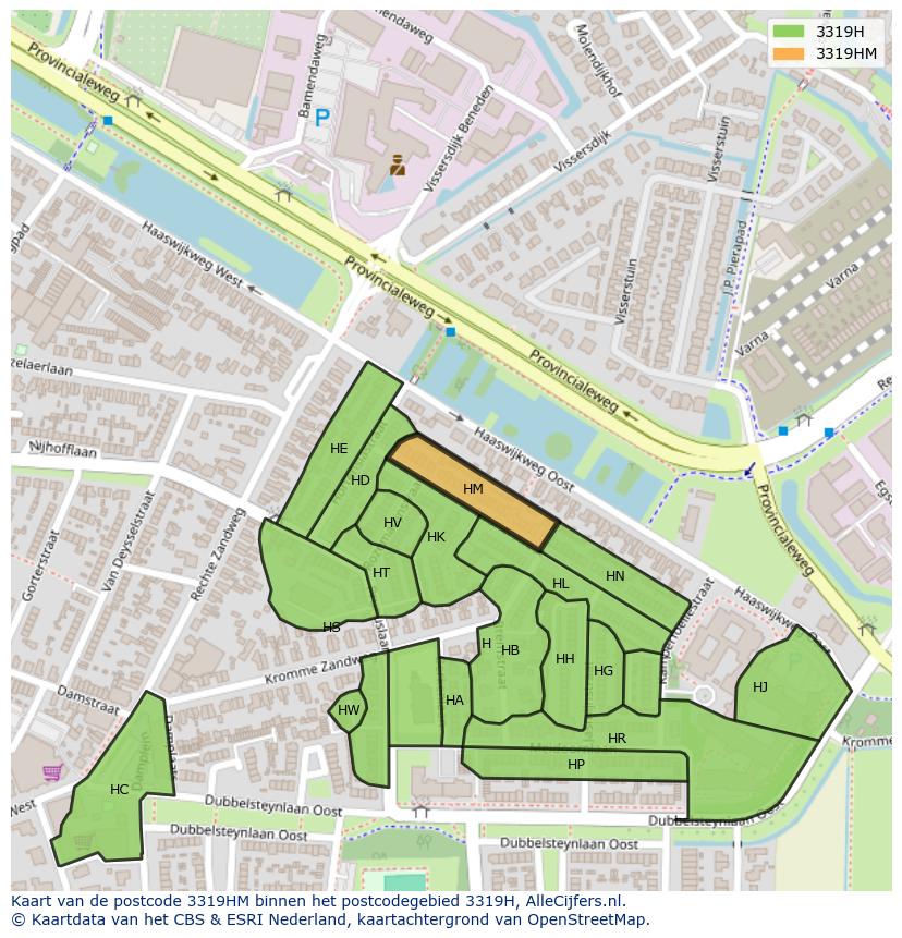 Afbeelding van het postcodegebied 3319 HM op de kaart.