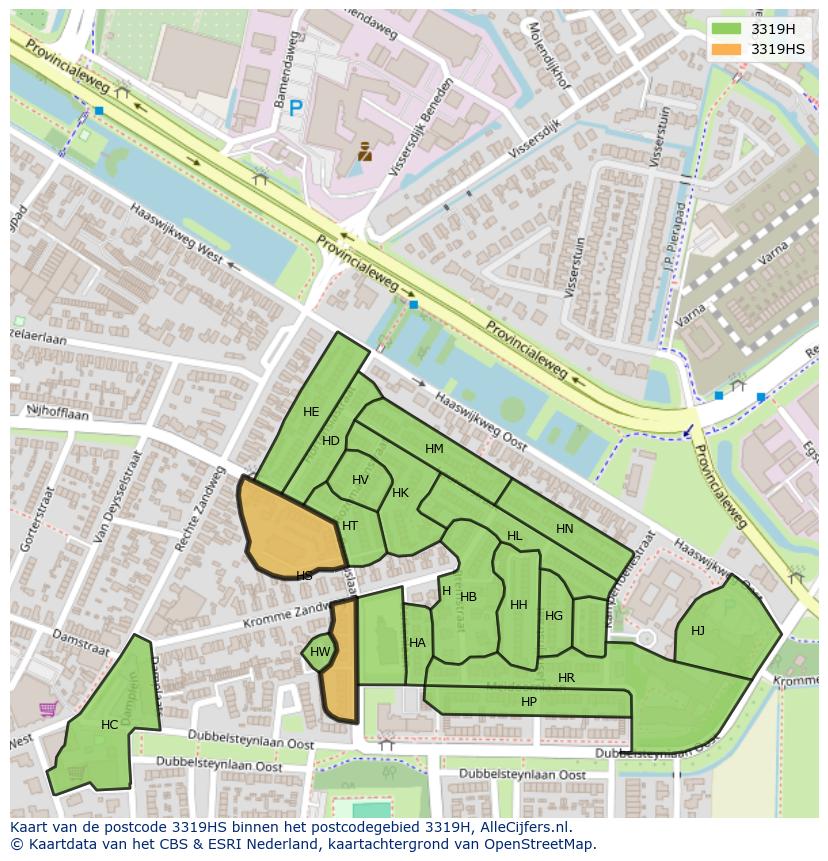 Afbeelding van het postcodegebied 3319 HS op de kaart.