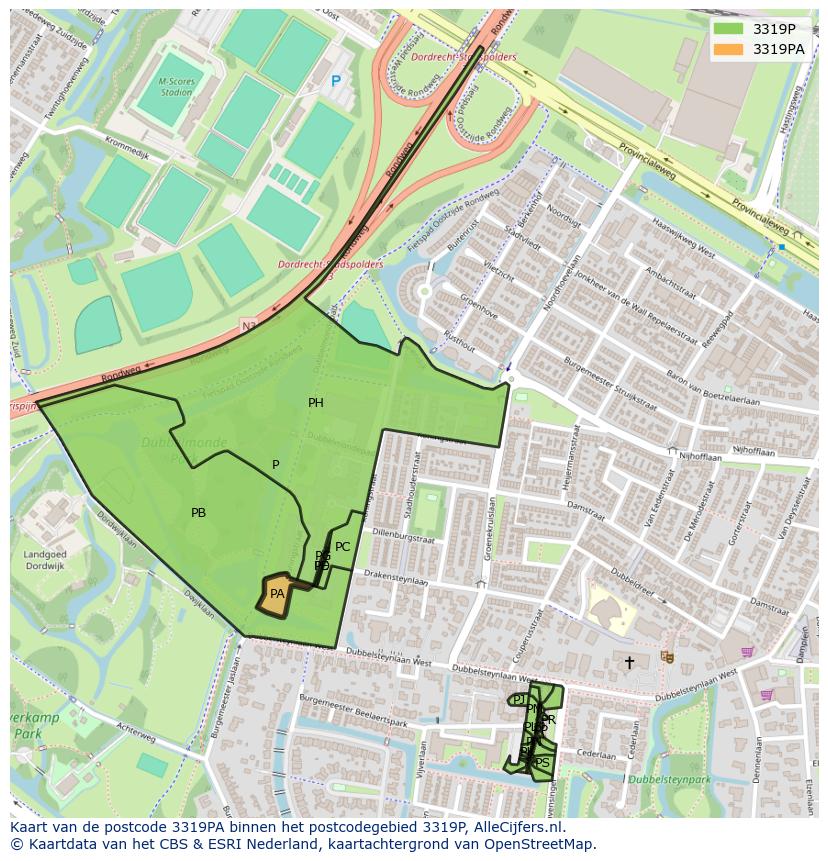 Afbeelding van het postcodegebied 3319 PA op de kaart.