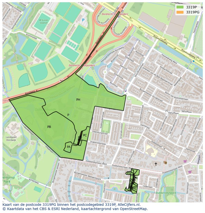 Afbeelding van het postcodegebied 3319 PG op de kaart.