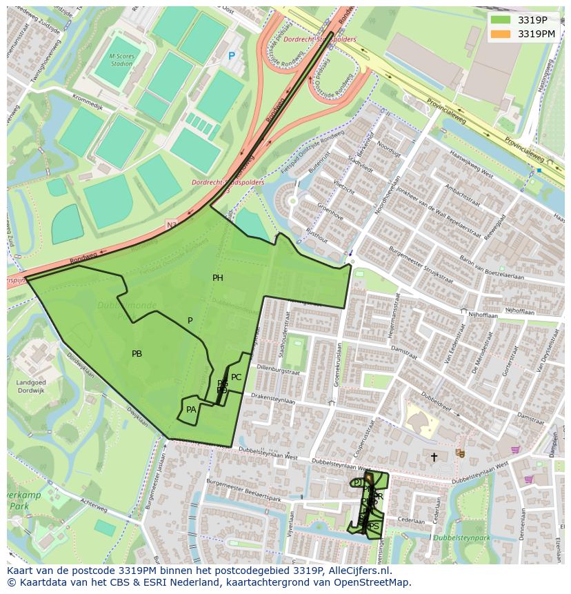 Afbeelding van het postcodegebied 3319 PM op de kaart.