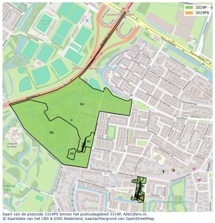 Afbeelding van het postcodegebied 3319 PS op de kaart.