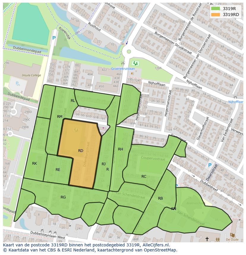 Afbeelding van het postcodegebied 3319 RD op de kaart.