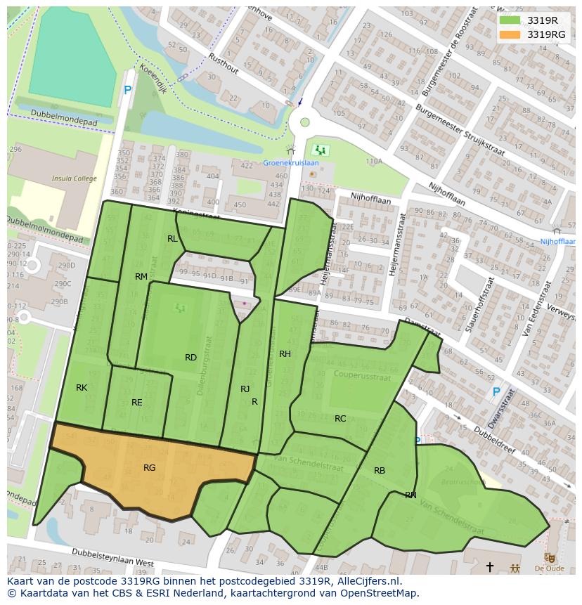 Afbeelding van het postcodegebied 3319 RG op de kaart.