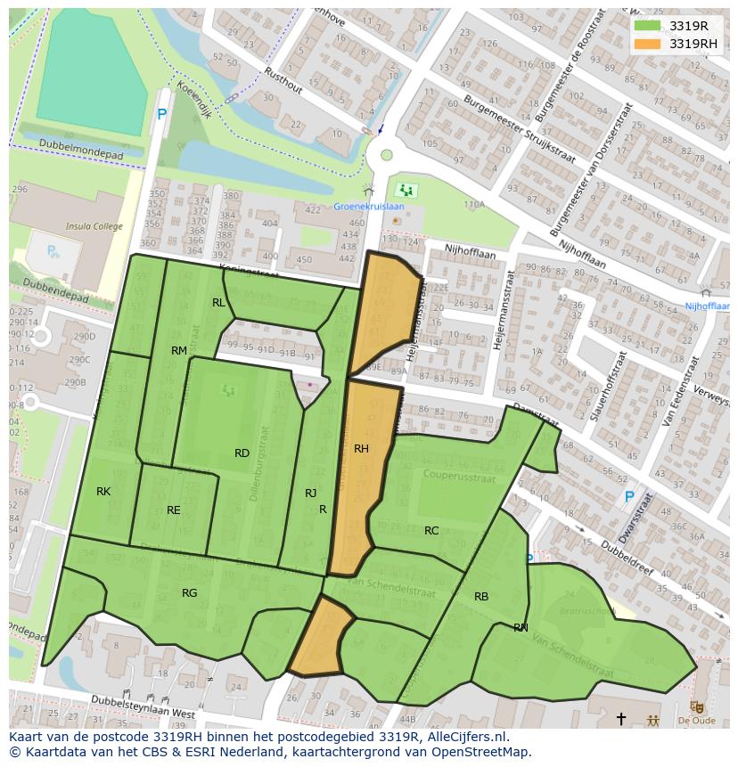Afbeelding van het postcodegebied 3319 RH op de kaart.