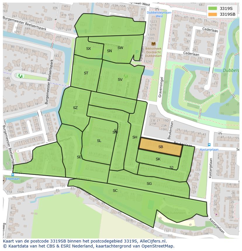Afbeelding van het postcodegebied 3319 SB op de kaart.