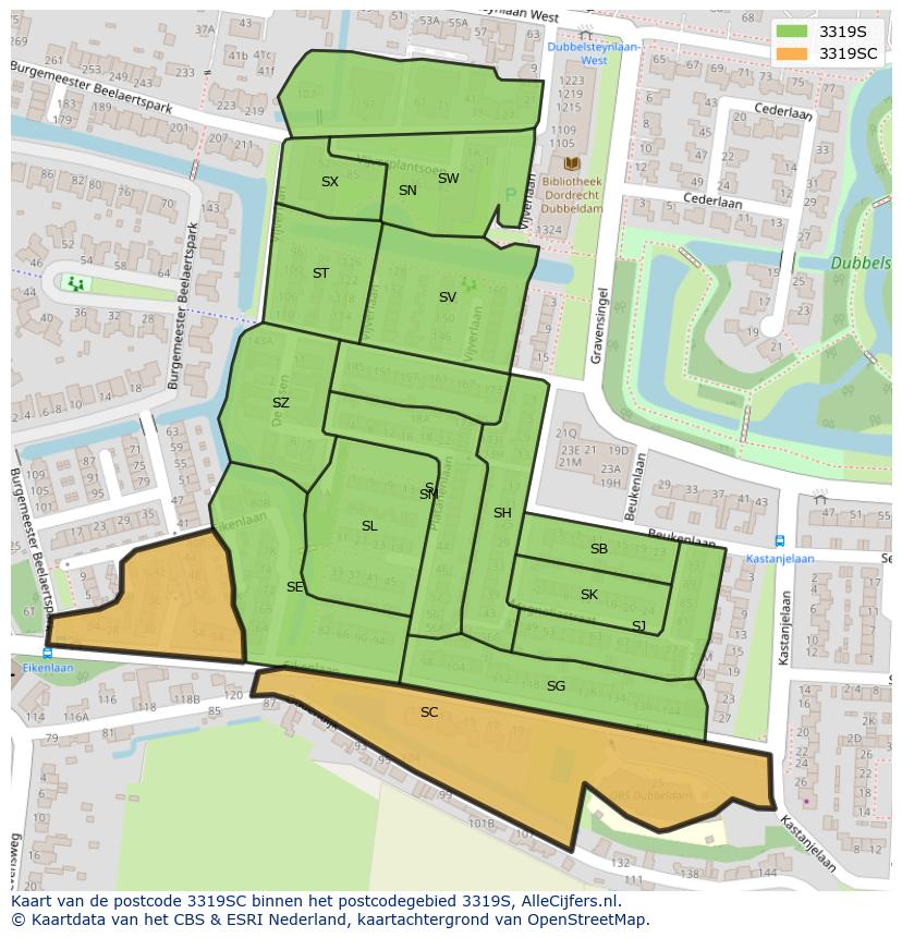 Afbeelding van het postcodegebied 3319 SC op de kaart.
