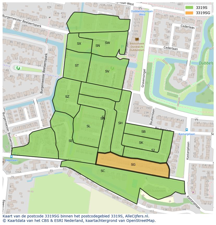 Afbeelding van het postcodegebied 3319 SG op de kaart.