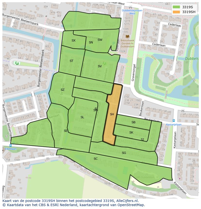 Afbeelding van het postcodegebied 3319 SH op de kaart.