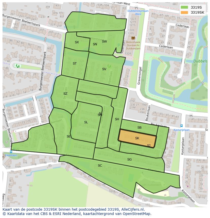 Afbeelding van het postcodegebied 3319 SK op de kaart.