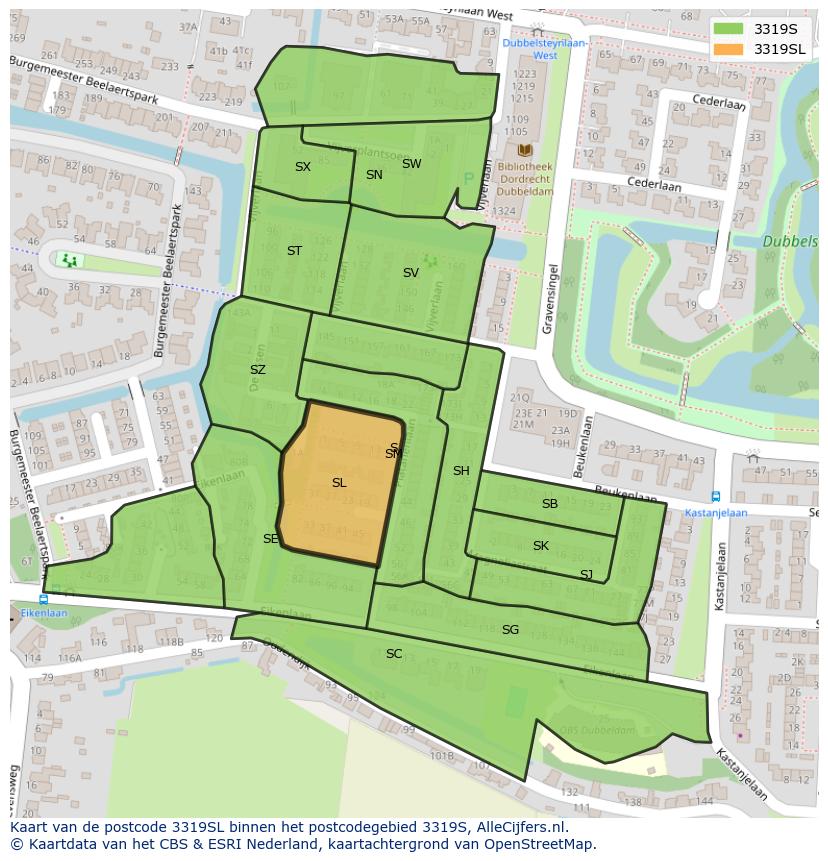 Afbeelding van het postcodegebied 3319 SL op de kaart.