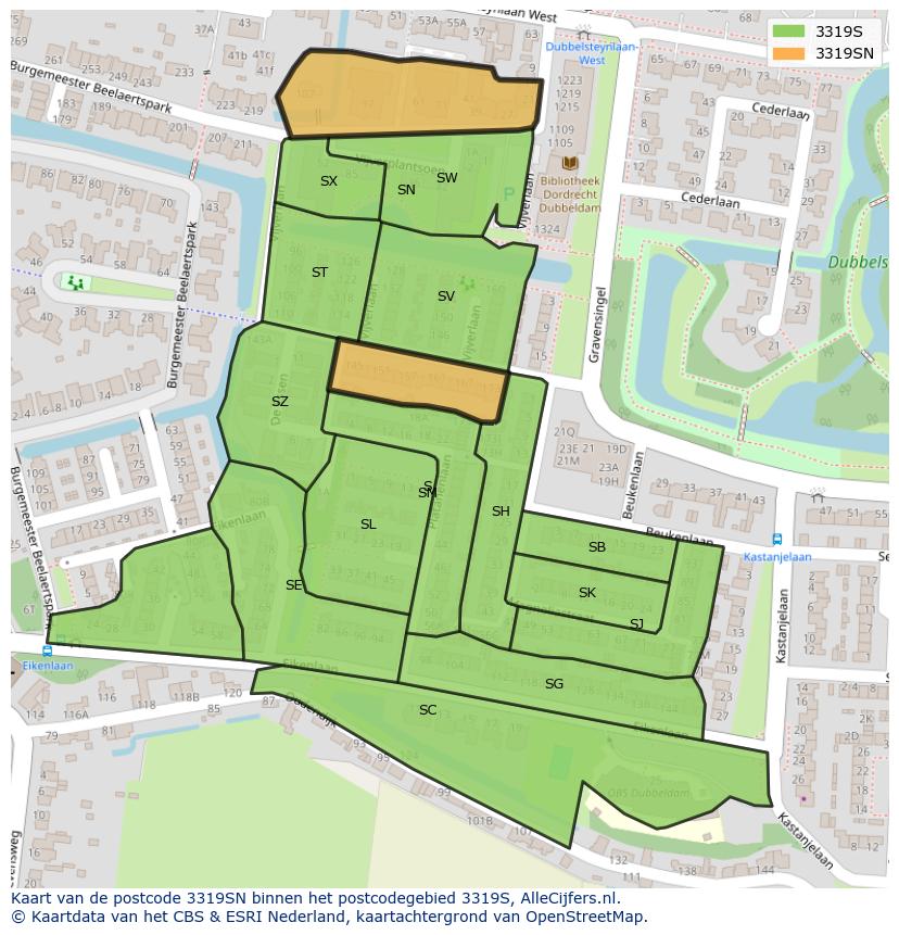Afbeelding van het postcodegebied 3319 SN op de kaart.