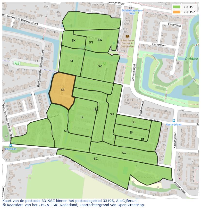 Afbeelding van het postcodegebied 3319 SZ op de kaart.