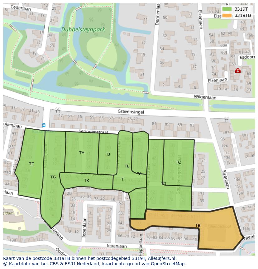 Afbeelding van het postcodegebied 3319 TB op de kaart.