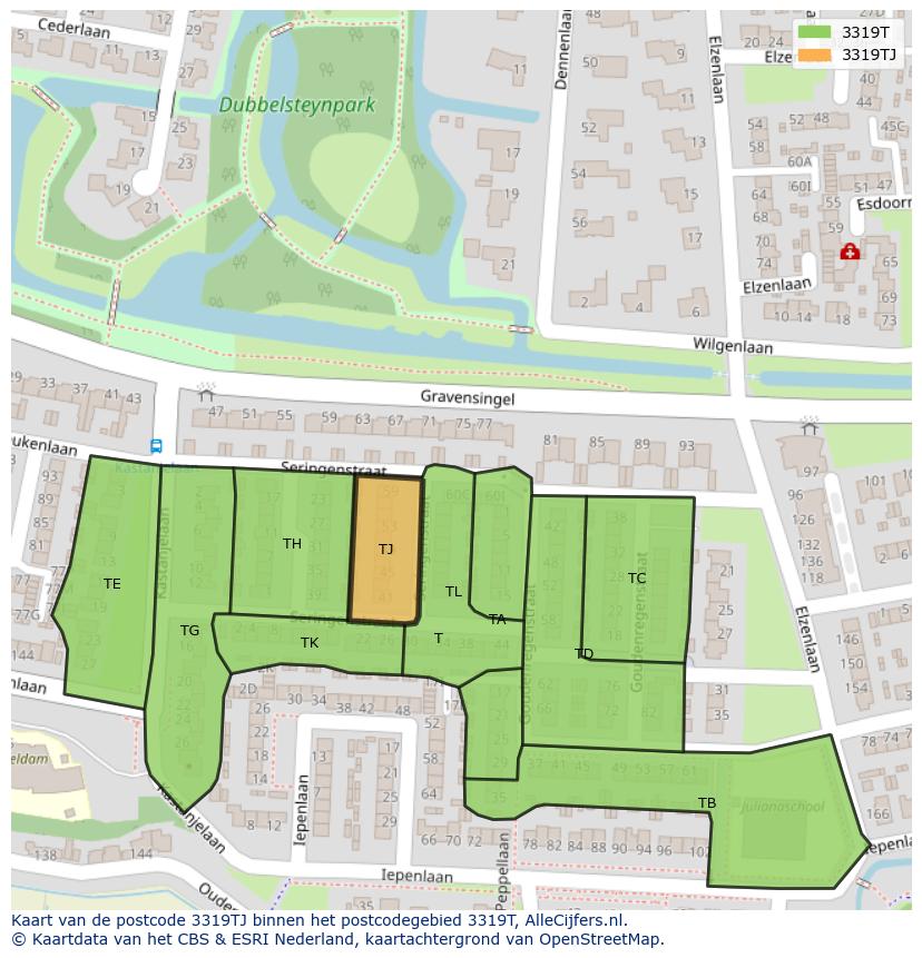 Afbeelding van het postcodegebied 3319 TJ op de kaart.