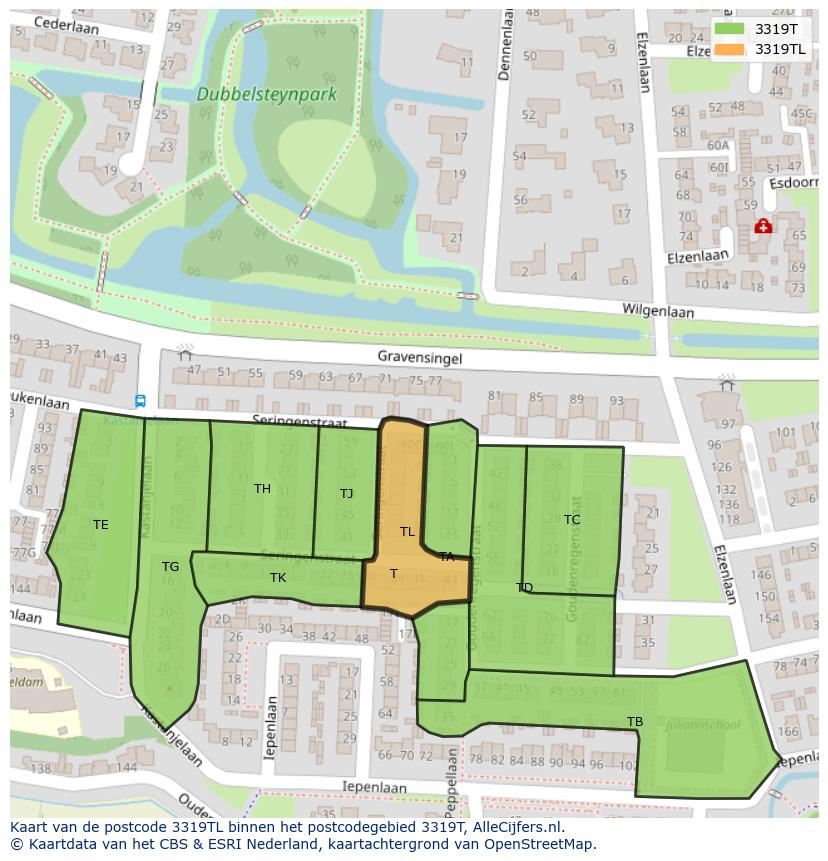 Afbeelding van het postcodegebied 3319 TL op de kaart.