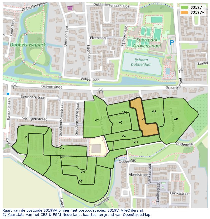 Afbeelding van het postcodegebied 3319 VA op de kaart.